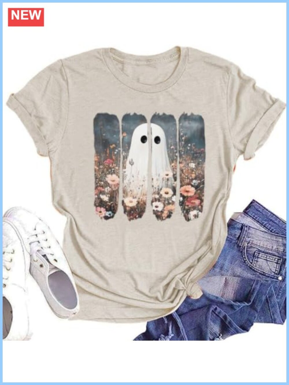 Women Cute Pumpkin Ghost Graphic Fall Halloween Thanksgiving Short Sleeve Tee